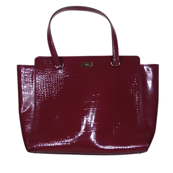 Kate Spade Croc Embossed Bristol Drive Elissa Maroon Leather Tote Bag - Picture 1 of 13